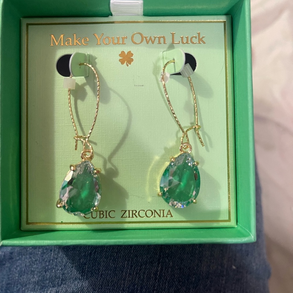 Make Your Own Luck Green Crystal Dangle Earrings